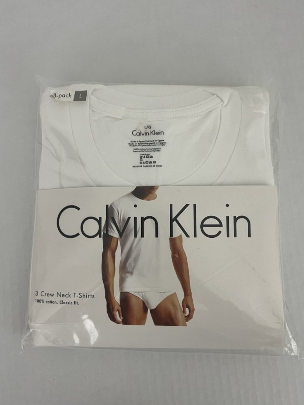 Calvin Klein 3 Pack Crew Neck T-Shirts Men's L 100% Cotton White Classic Fit NEW